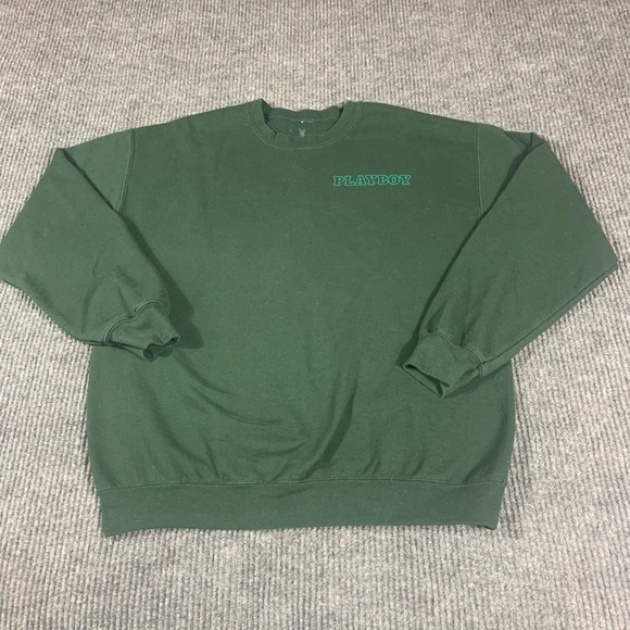 Playboy Sweatshirt Mens Large L Green Pullover Crewneck Spell Out Streetwear - Picture 1 of 10